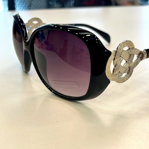 Brand New Round Oversized Black Sunglasses Purple Ombre Fade Lens Celtic Knot - Picture 14 of 15